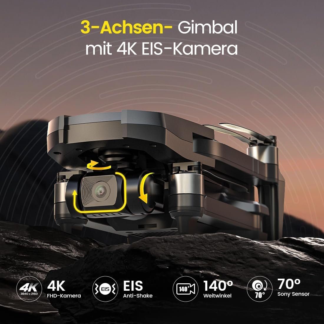 Reichweite (4K/30FPS, Übertragung Flugzeit 1080P/60FPS, mit EIS Anfänger Axis 3 Gimbal große mit 5G Drohne Erwachsene) für 3840*2160P@30fps, STONE Kamera, 3KM Motor Bürstenloser Drohne HOLY HS720R GPS