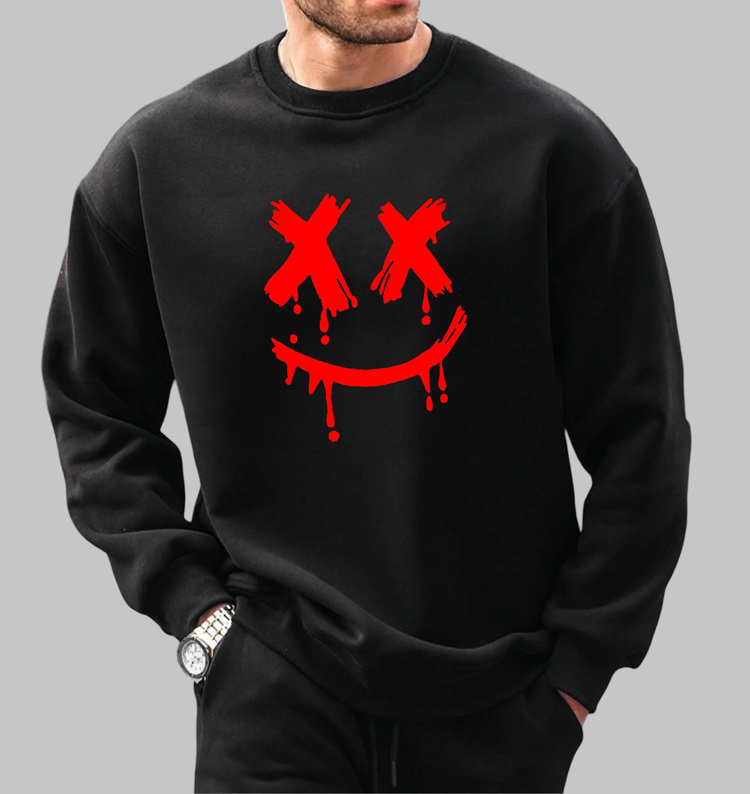 RMK Rundhalspullover Herren Pullover Sweatshirt Hoodie Pulli Smile Smiley O günstig online kaufen