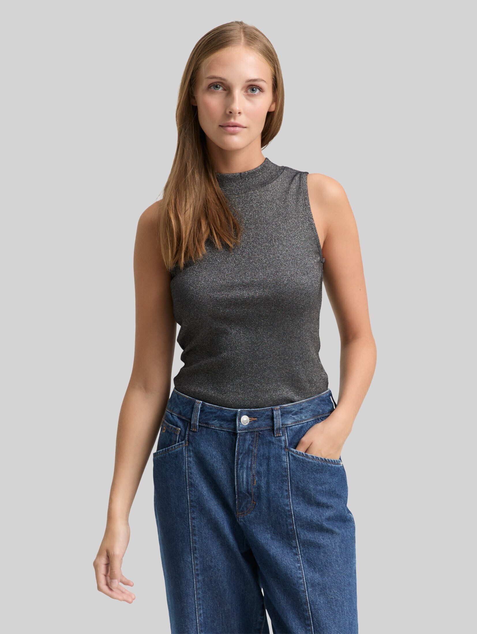 TOM TAILOR Denim Trägertop T-Shirt Slim Fit Top mit Glitzer-Effekt