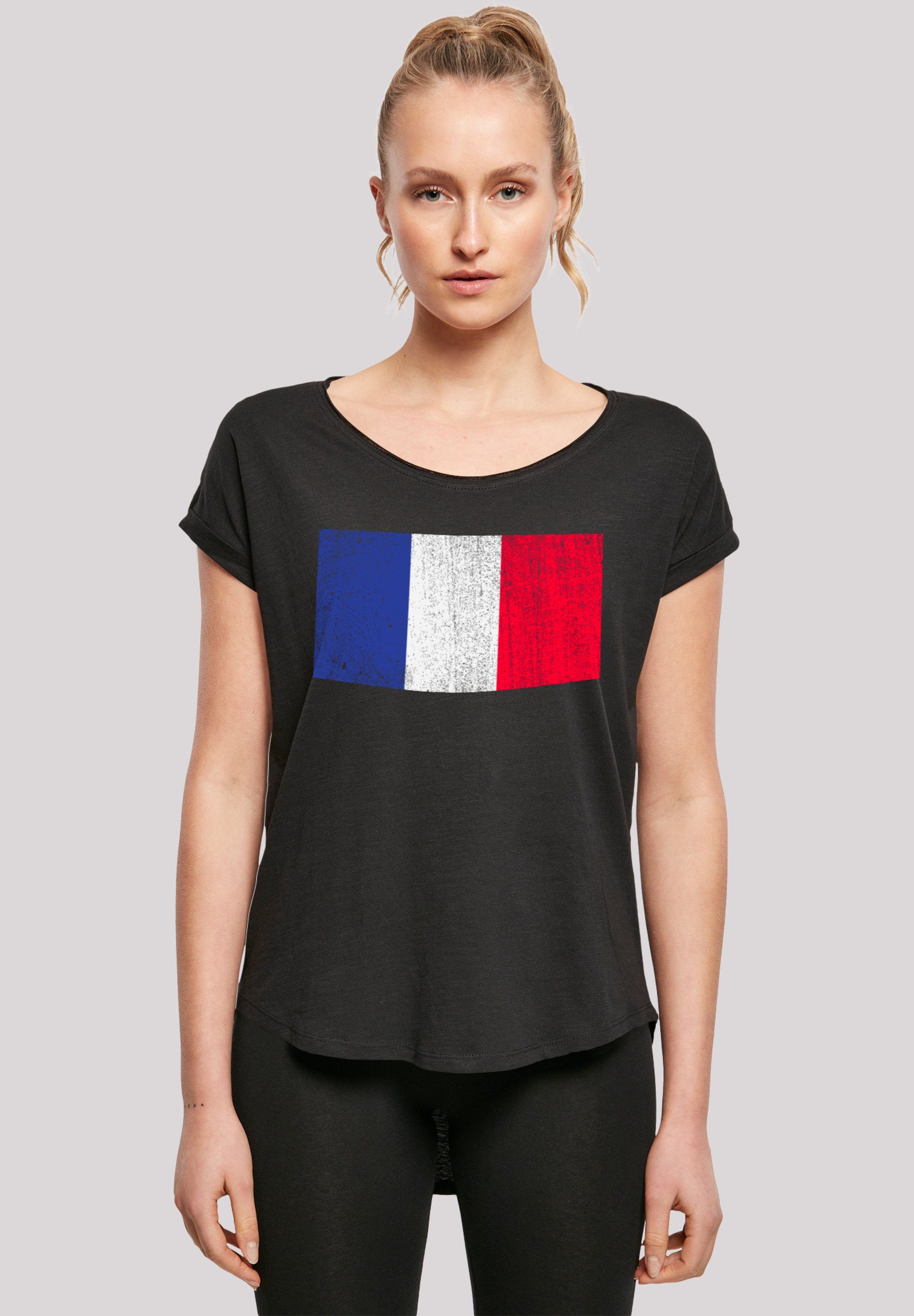 Flagge T-Shirt Damen Frankreich geschnittenes lang extra distressed France Hinten Print, T-Shirt F4NT4STIC