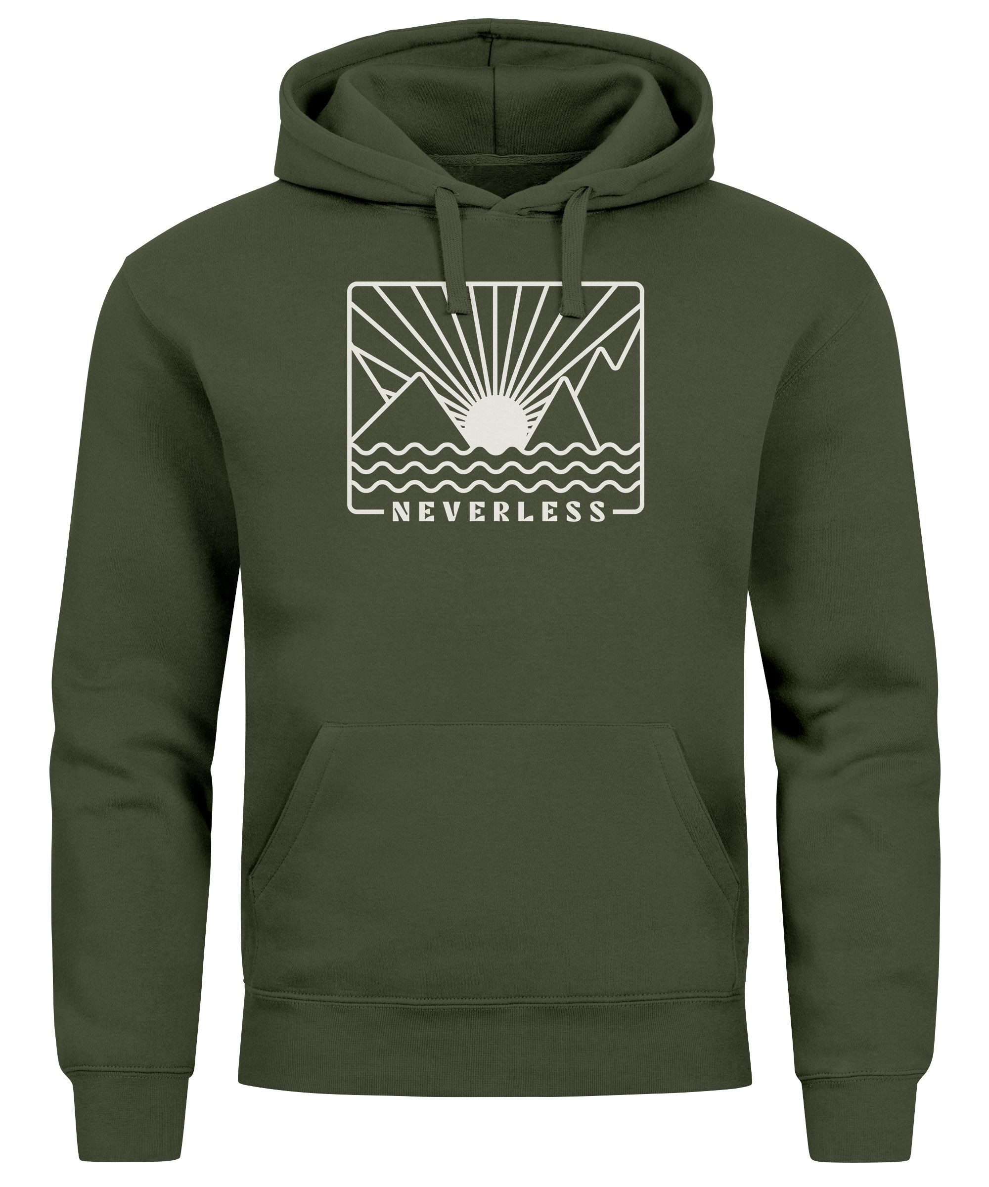 Hoodie Hoodie Herren Print Outdoor Grafik Line Art Berge Sonne Natur