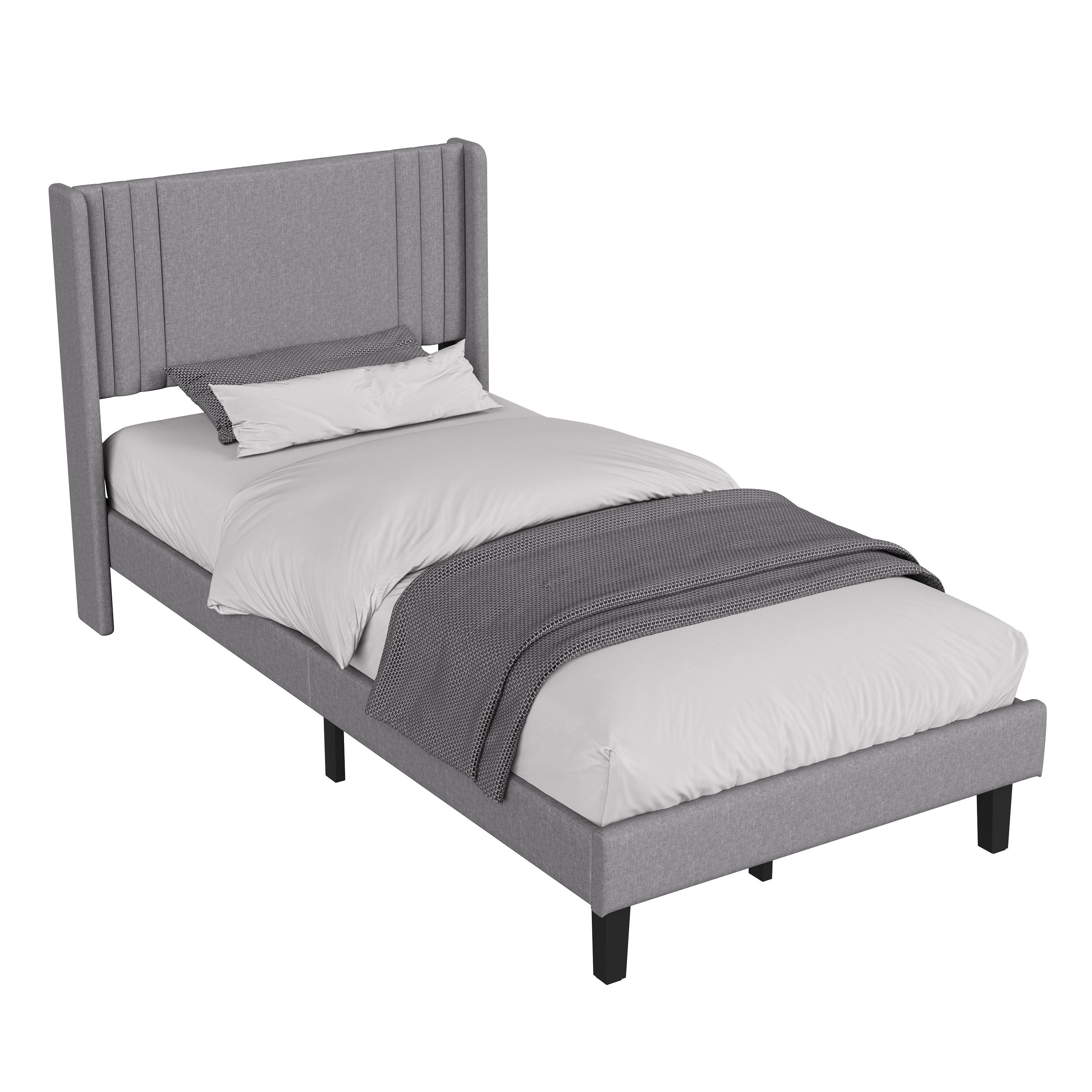 PXloue Polsterbett Daybett Jugendbett, Leinen Polsterbett, mit Lattenrost, hohem Kopfteil, 90x200 cm – Bild 2 von 5