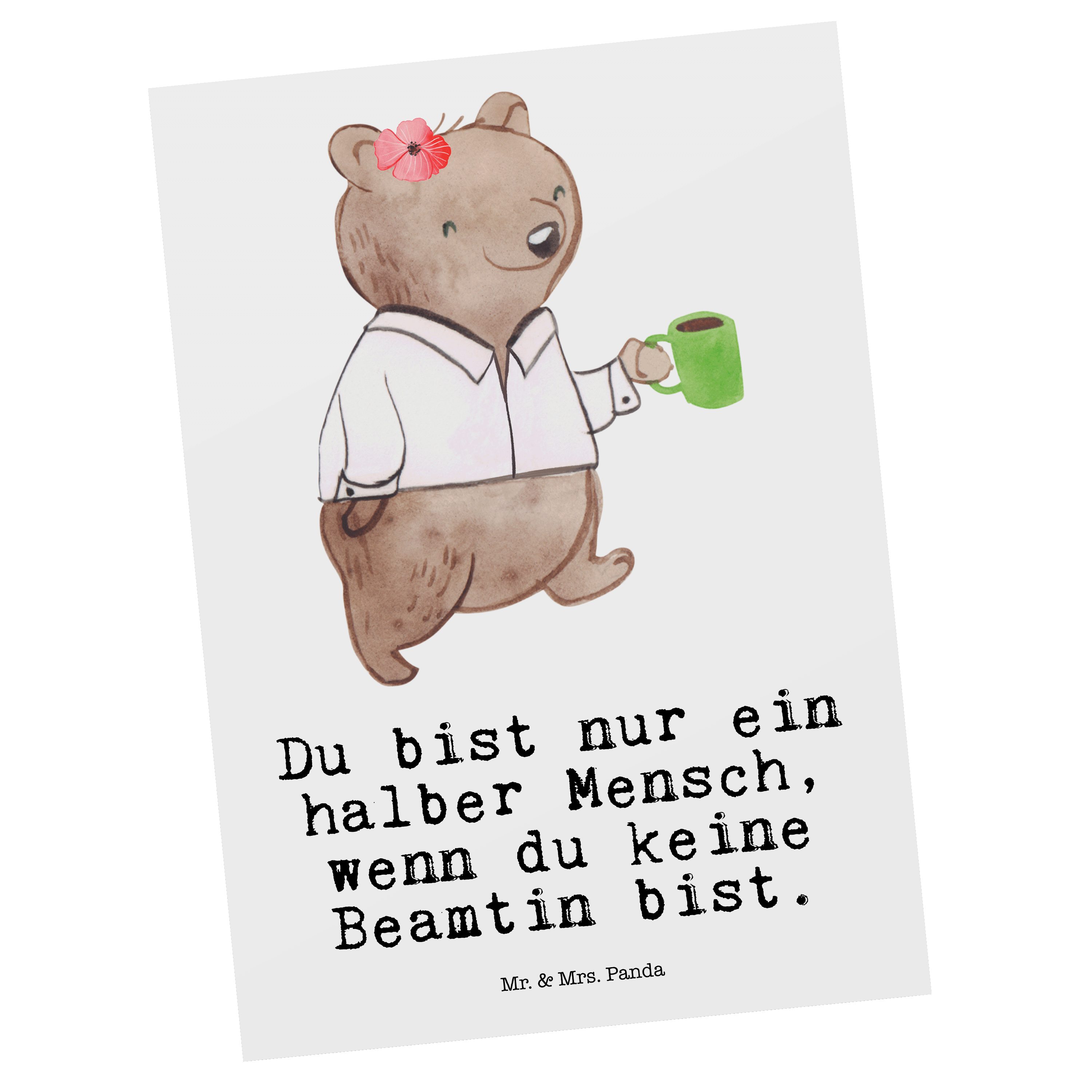 Mr. & Mrs. Panda Postkarte Beamtin mit Herz - Weiß - Geschenk, Firma, Dankeskarte, öffentlicher