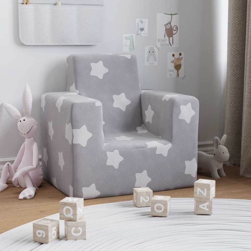 vidaXL Babymöbel-Set Kindersofa Hellgrau mit Sternen Weich Plüsch