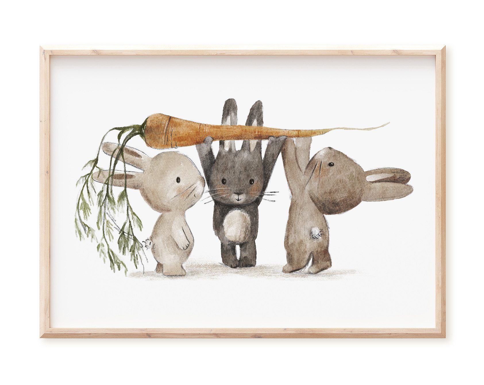 Pipapier Poster Kinderposter "Hasen mit Möhre", Kinderzimmerbild, Ostern, Hasenbild, Kinderzimmerbild mit lustigen Tieren