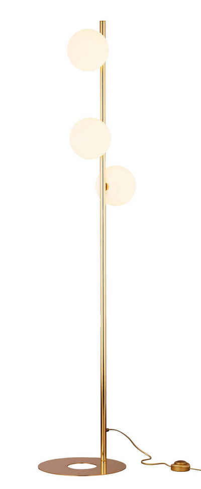 Licht-Erlebnisse Stehlampe LEGGIA, ohne Leuchtmittel, Glas Messing massiv 151 cm hoch in Gold Weiß G9 3-flammig Jugendstil