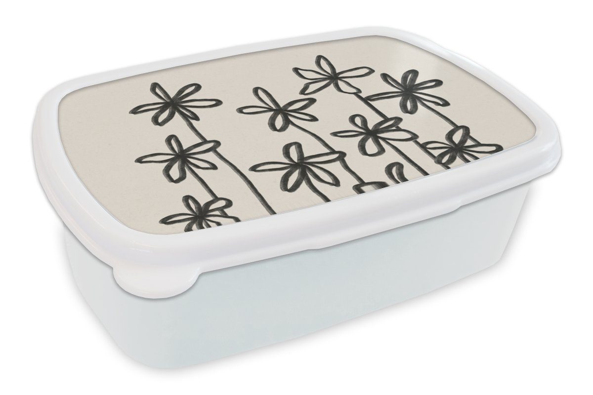 MuchoWow Lunchbox Blumen - Pflanzen - Pastell - Abstrakt, Kunststoff, (2-tlg), Brotbox für Kinder und Erwachsene, Brotdose, für Jungs und Mädchen weiß