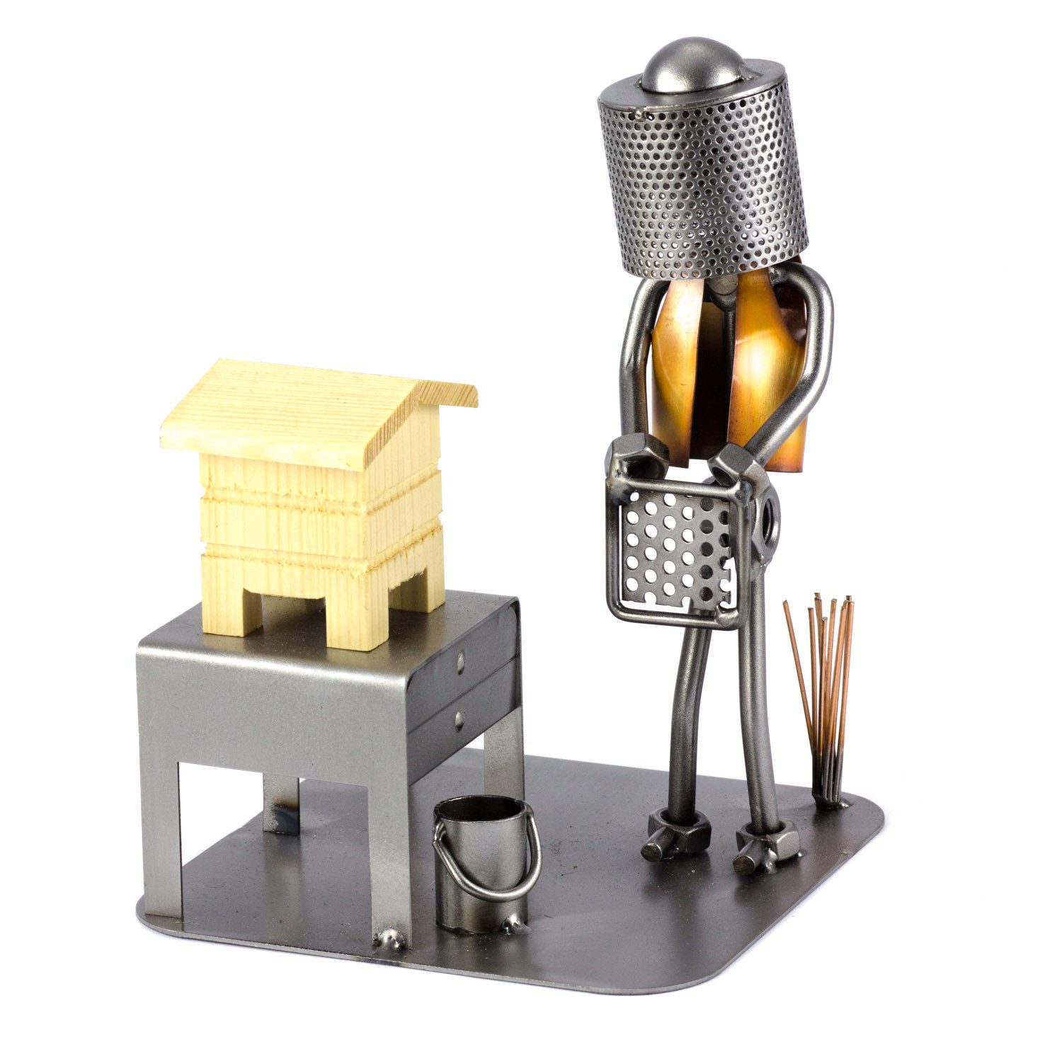 Steelman24 Dekofigur Imker mit Holzhaus