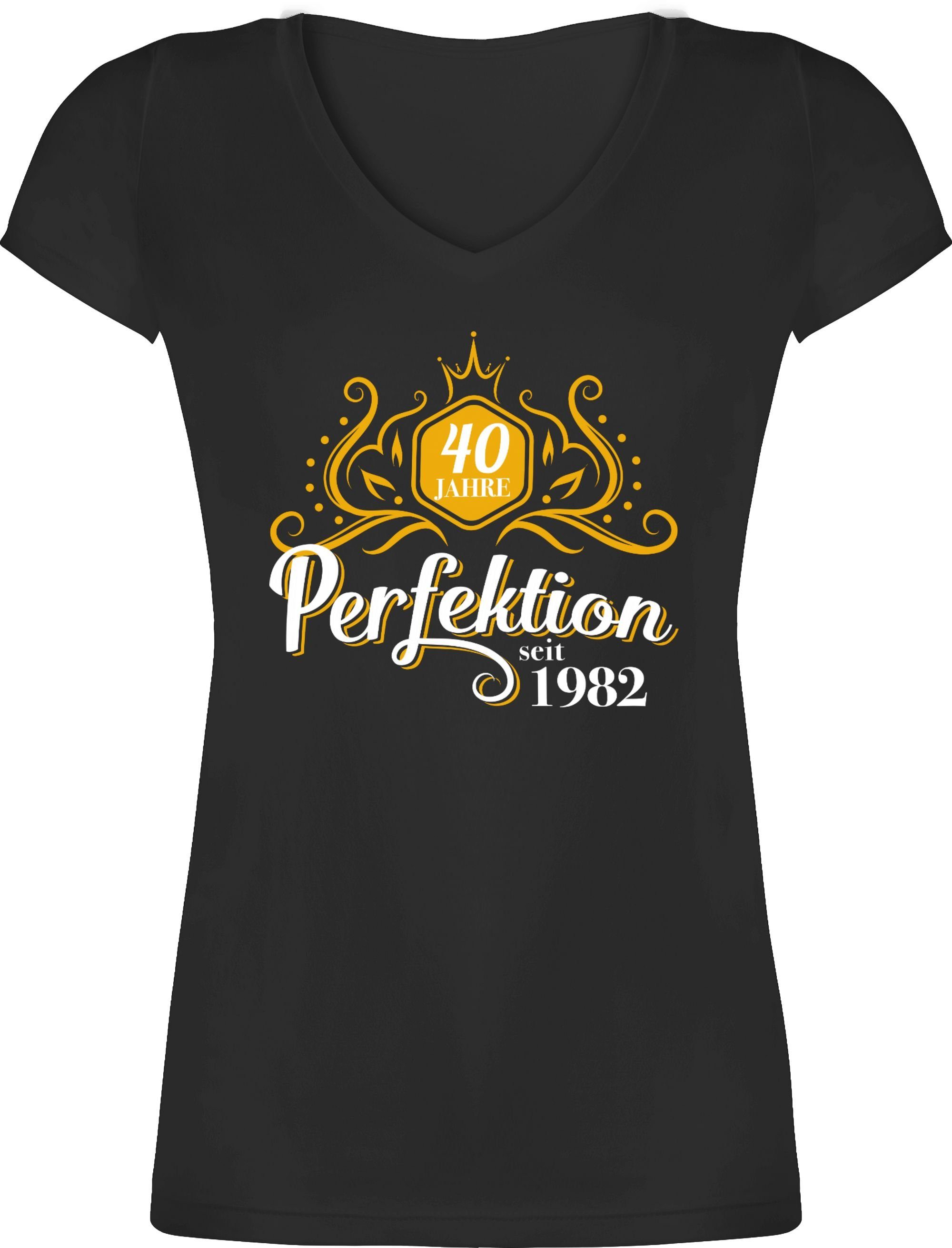 Damen Shirts Shirtracer T-Shirt Vierzig Jahre Perfektion 1982 - 40. Geburtstag - Damen T-Shirt mit V-Ausschnitt