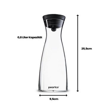 PearlCo Wasserkaraffe Glaskaraffe mit Edelstahldeckel 0,8l oder 1,3l Wasserkaraffe Glas