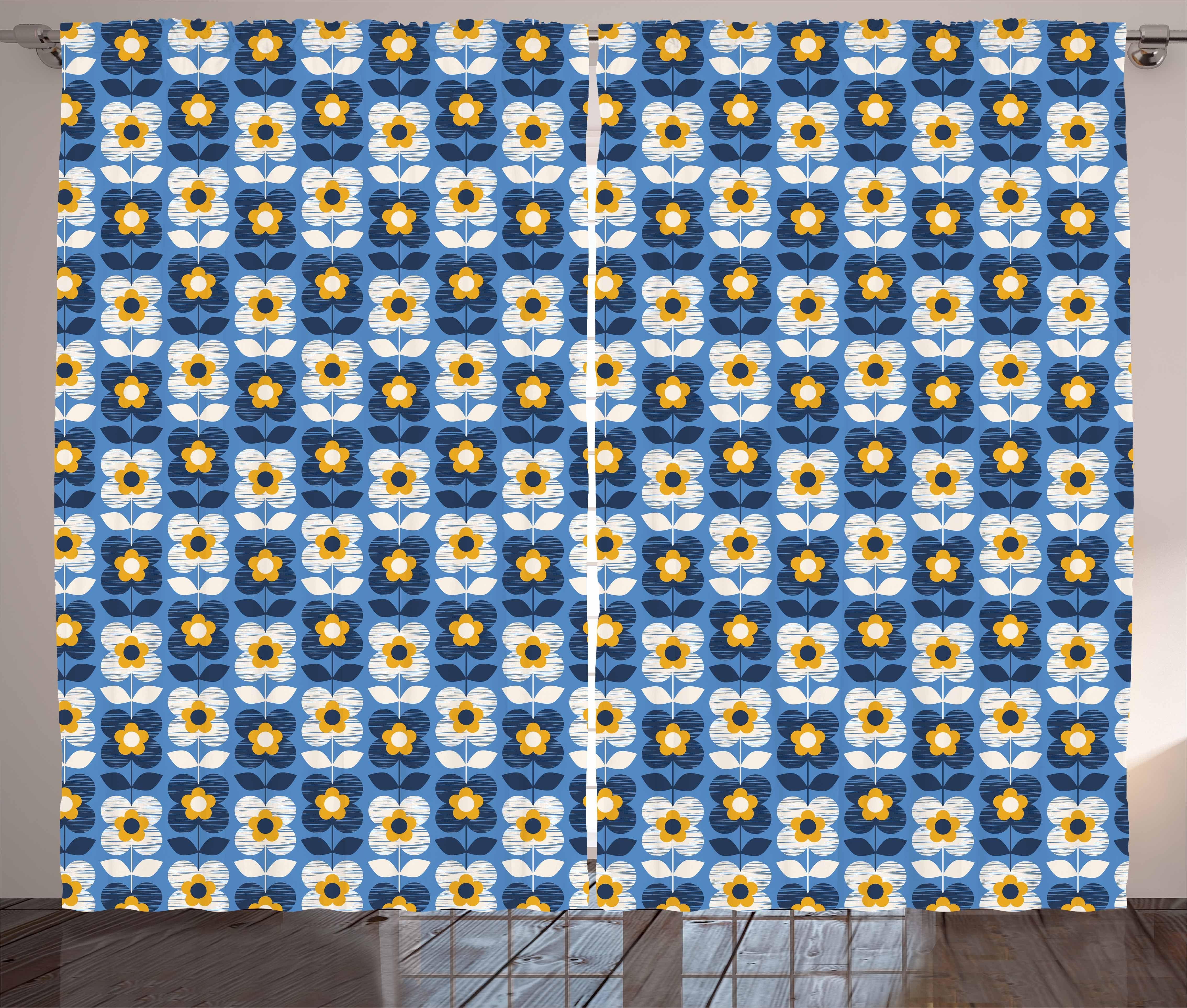 Blau Abakuhaus, und Vorhang Gelb Gardine Schlafzimmer Haken, und mit Schlaufen Blooming Kräuselband Garden
