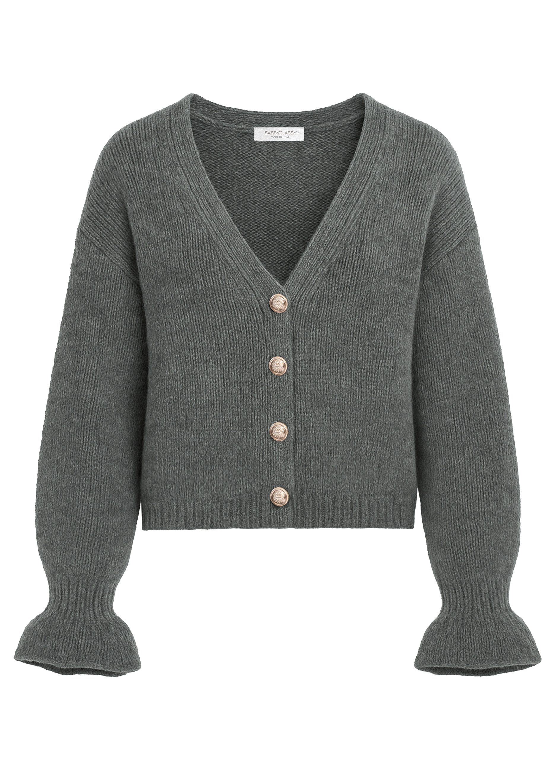 SASSYCLASSY Cardigan Cardigan mit Volants für Damen Weiche Strickjacke mit Knopfleiste und ballonartiger Silhouette