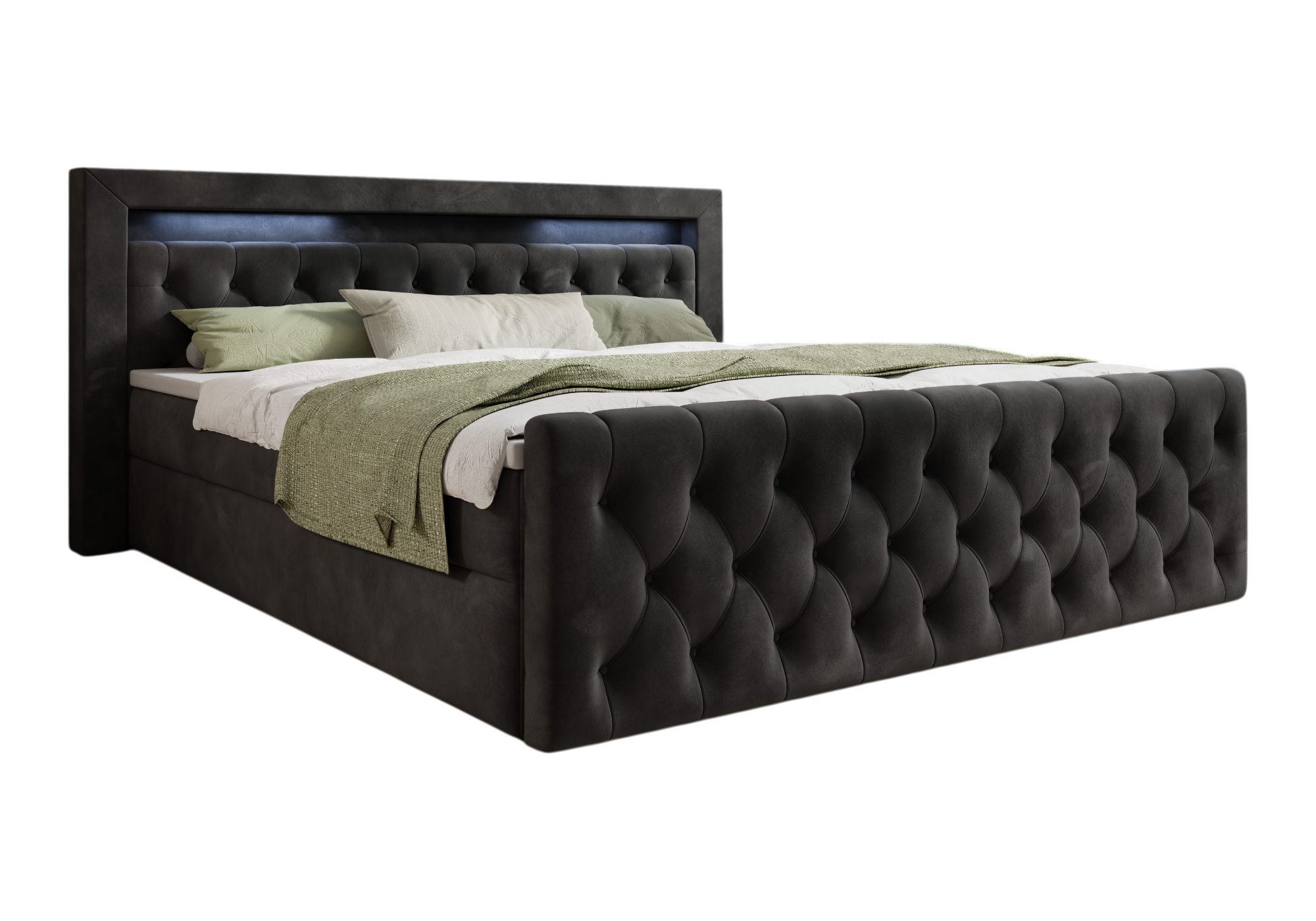 thematys Boxbett LED mit Bettkasten 140x200–200x200 cm – Velours oder Bouclé Bezug – (Polsterbett Bonnellfederkern Matratze H3 + Gratis 3cm Topper, Boxbett - Lu – Bild 3 von 5