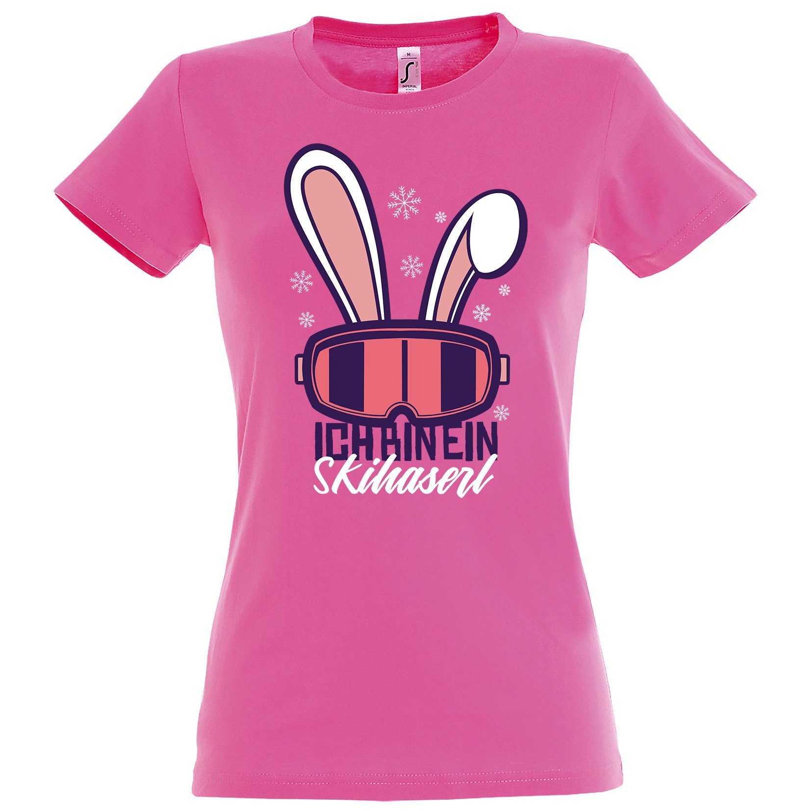 Youth Designz T-Shirt Ich Frontprint Ski Haserl Ein mit Shirt Damen Rosa trendigem Bin