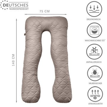 SEI Design Seitenschläferkissen Bodypillow - Körperkissen taupe, 1-tlg., Schwangerschaftskissen gesteppt, 2x Reißverschluss