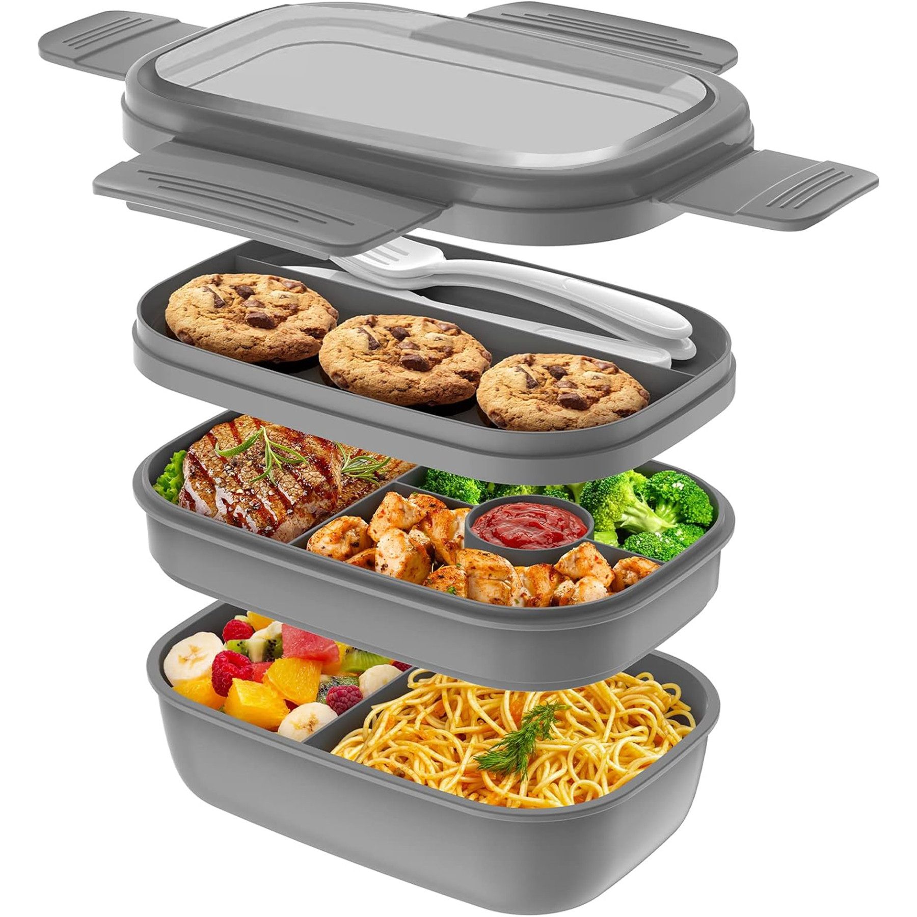 Mutig Lunchbox 1900ML, Mittagessenbox für Erwachsene, Brotdose für Kinder mit Fächern, (Brotzeitbox mit Besteck,Mittagessenbox für die Arbeit,Mikrowelle., Erwachsene Bento Box 3 Schichten Reisen Brotzeitbox with Cutlery), Spülmaschine Kunststoff BPA-frei