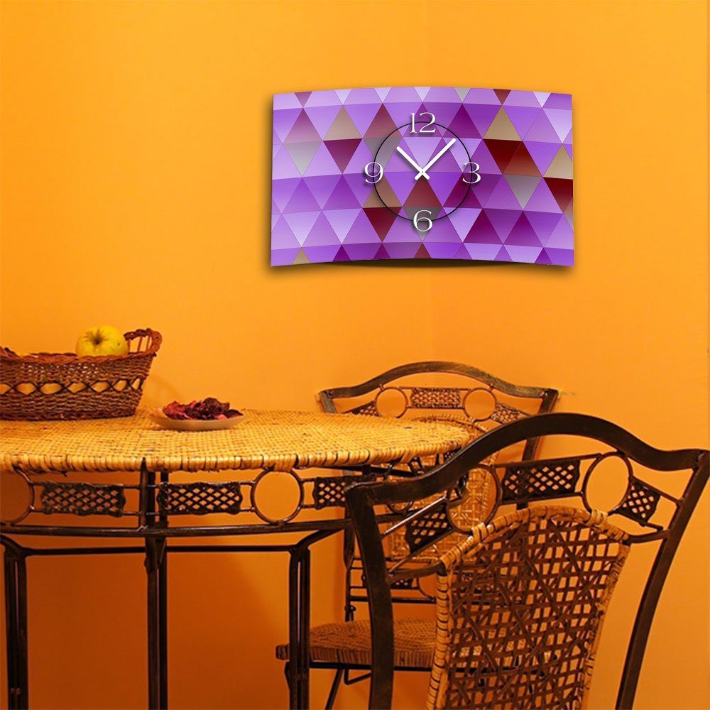 Alu-Dibond) Wanduhr Designer (Einzigartige dixtime Designer Digital Dreiecke moderne aus Art violet 4mm abstrakt Wanduhr 3D-Optik