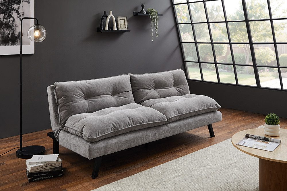 riess-ambiente Schlafsofa COCOONING 190cm grau - Chenille, 3-Sitzer, Eukalyptusholz, flexibel, Einzelartikel 1 Teile, Moderne Couch - ideal für kleinere Wohnräume, Apartments & Gästezimmer