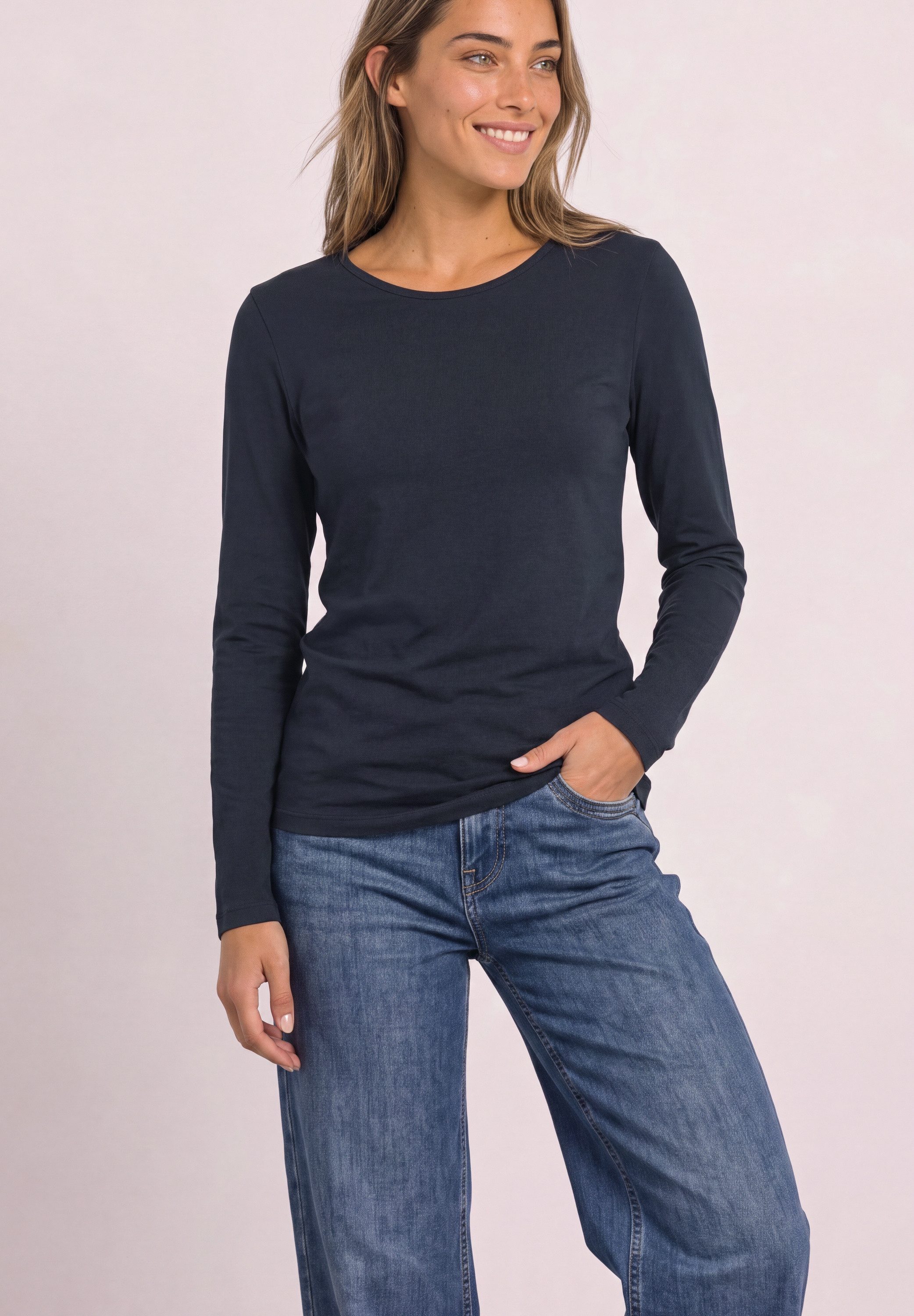STREET ONE Langarmshirt in Unifarbe