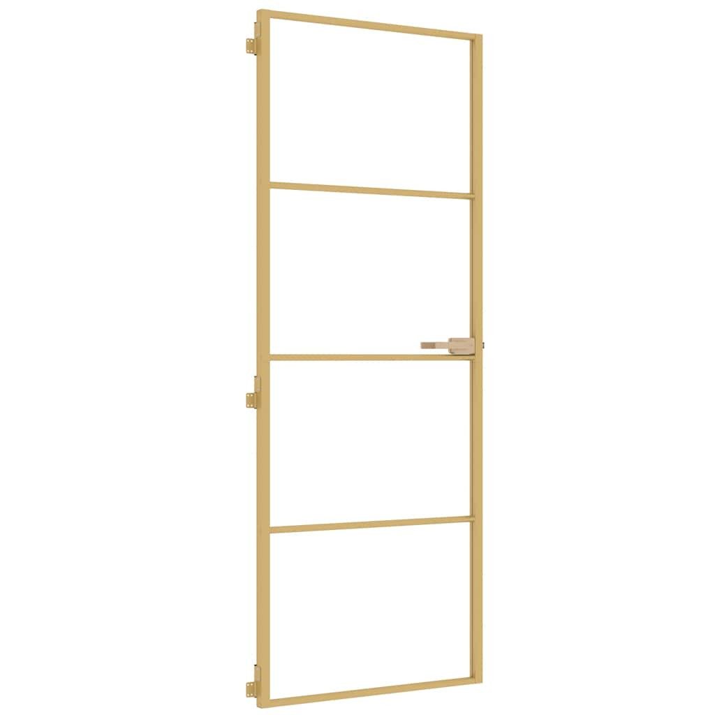 vidaXL Haustür Innentür Schlank Golden 76x201,5 cm Hartglas und Aluminium (1-St)