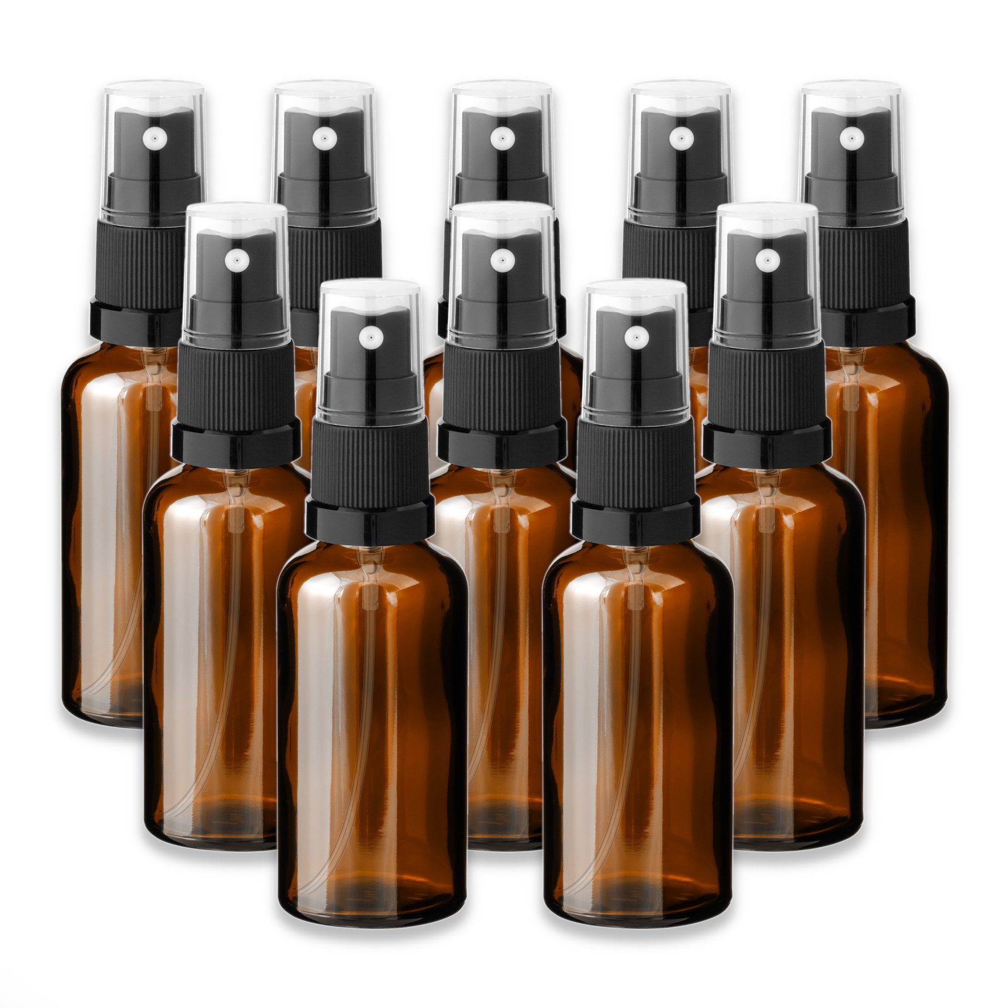 CK Verpackung GmbH Zerstäuberflasche 10x Braune Glasflasche 50 ml mit schwarzem Zerstäuber Pumpspray leer (Set x10)