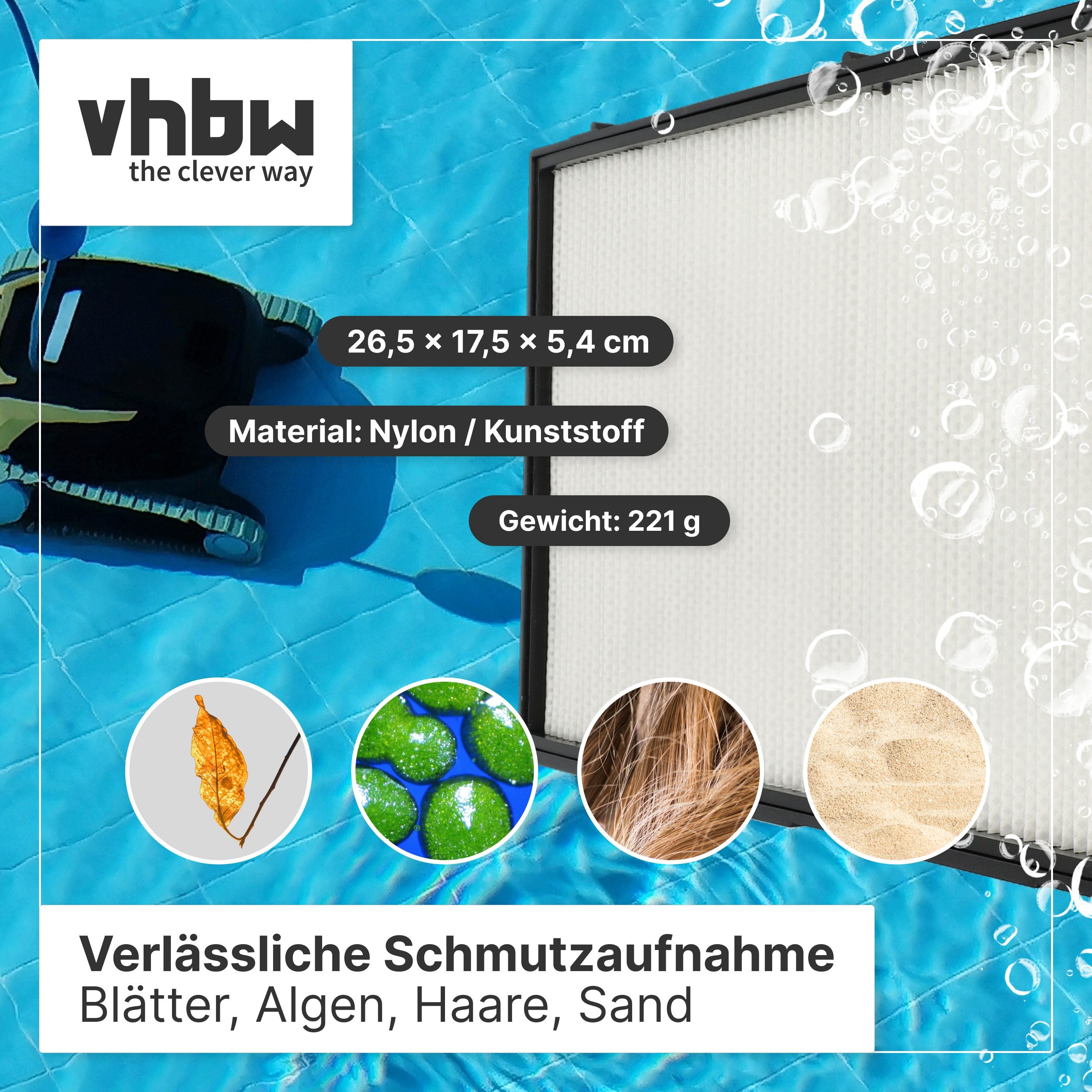 vhbw Ersatzfilter passend für Dolphin Bluemaxi 65i, Delfin M400, CC Plus, C4, C3, Bio, Zubehör für Dolphin Bluemaxi 65i Delfin M400 CC Plus C4 C3 Bio