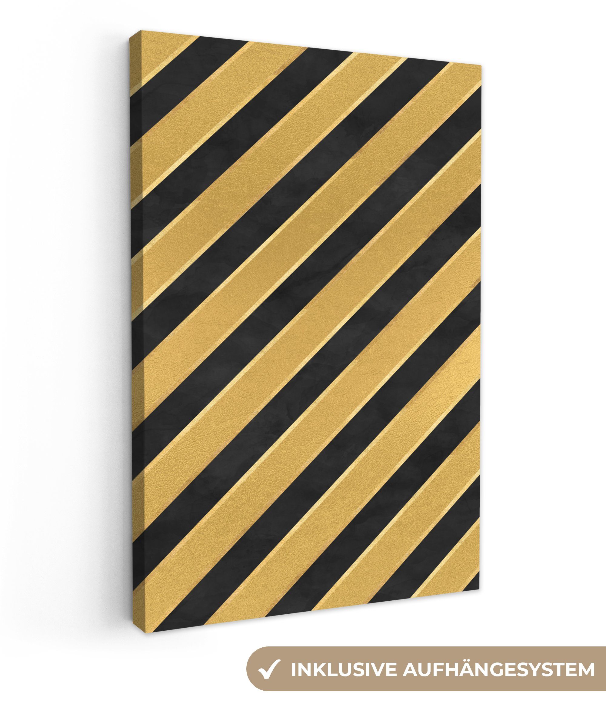 OneMillionCanvasses® Leinwandbild Muster - Streifen - Gold - Schwarz, (1 St), Leinwandbild fertig bespannt inkl. Zackenaufhänger, Gemälde, 20x30 cm