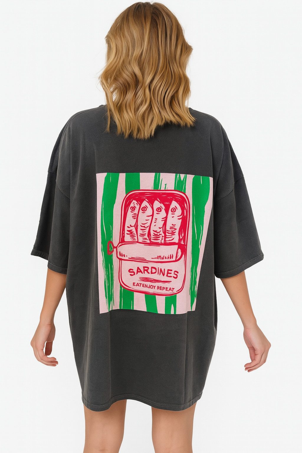 Worldclassca T-Shirt Worldclassca Oversized SARDINES Print T-Shirt lang Tee günstig online kaufen