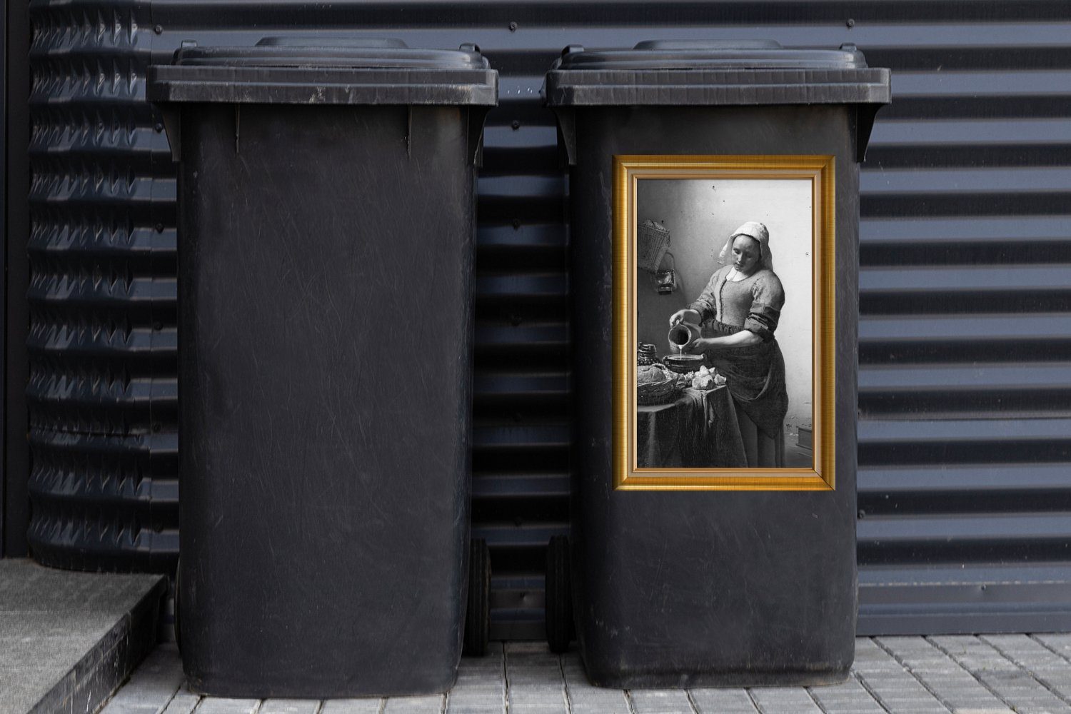 - Mülleimer-aufkleber, Wandsticker Gold Sticker, - Rahmen Milchmädchen Vermeer MuchoWow - Mülltonne, Abfalbehälter Container, St), (1