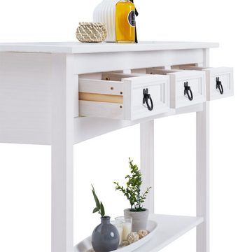 CARO-Möbel Konsolentisch RURAL, Beistelltisch Flurtisch mit 3 Schubladen, Breite 122 cm weiß