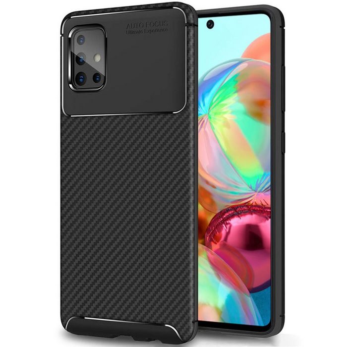 FITSU Handyhülle Handyhülle für Samsung Galaxy A71 Case im Carbon Design Schwarz Handyhülle mit Carbon Optik stabile Schutzhülle Case mit Eckenschutz