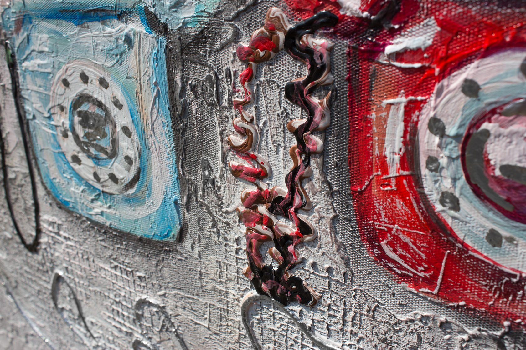 Abstrakt YS-Art Technik, Connect, Bild Schnur Handgemalt Bunte Gemälde mit Leinwand Telefone