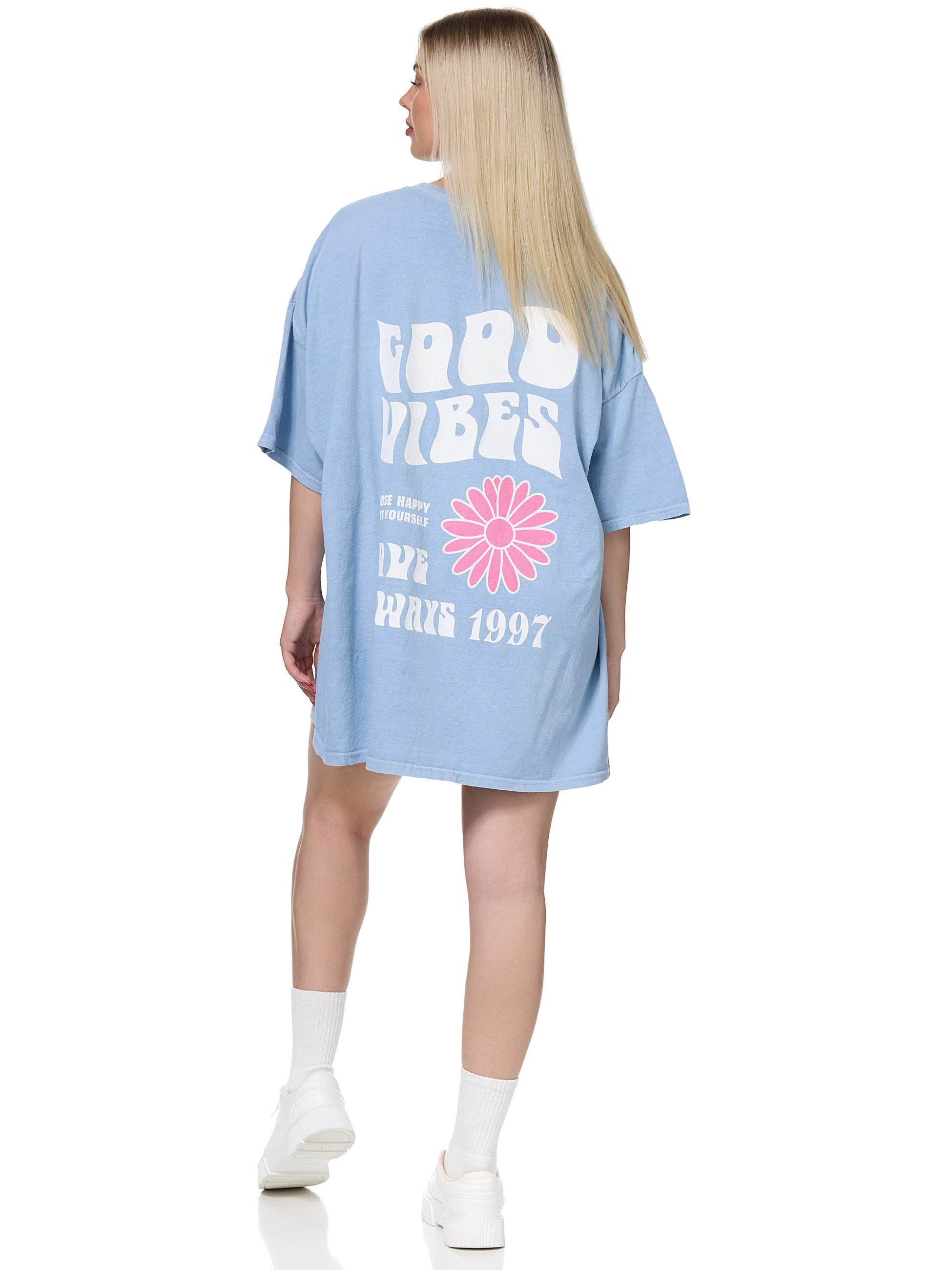 Worldclassca T-Shirt Worldclassca Oversized Print GOOD VIBES T-Shirt lang Sommer Oberteil