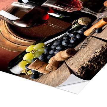 Posterlounge Wandfolie Editors Choice, Rotwein mit Trauben und Korken, Wohnzimmer Rustikal Fotografie