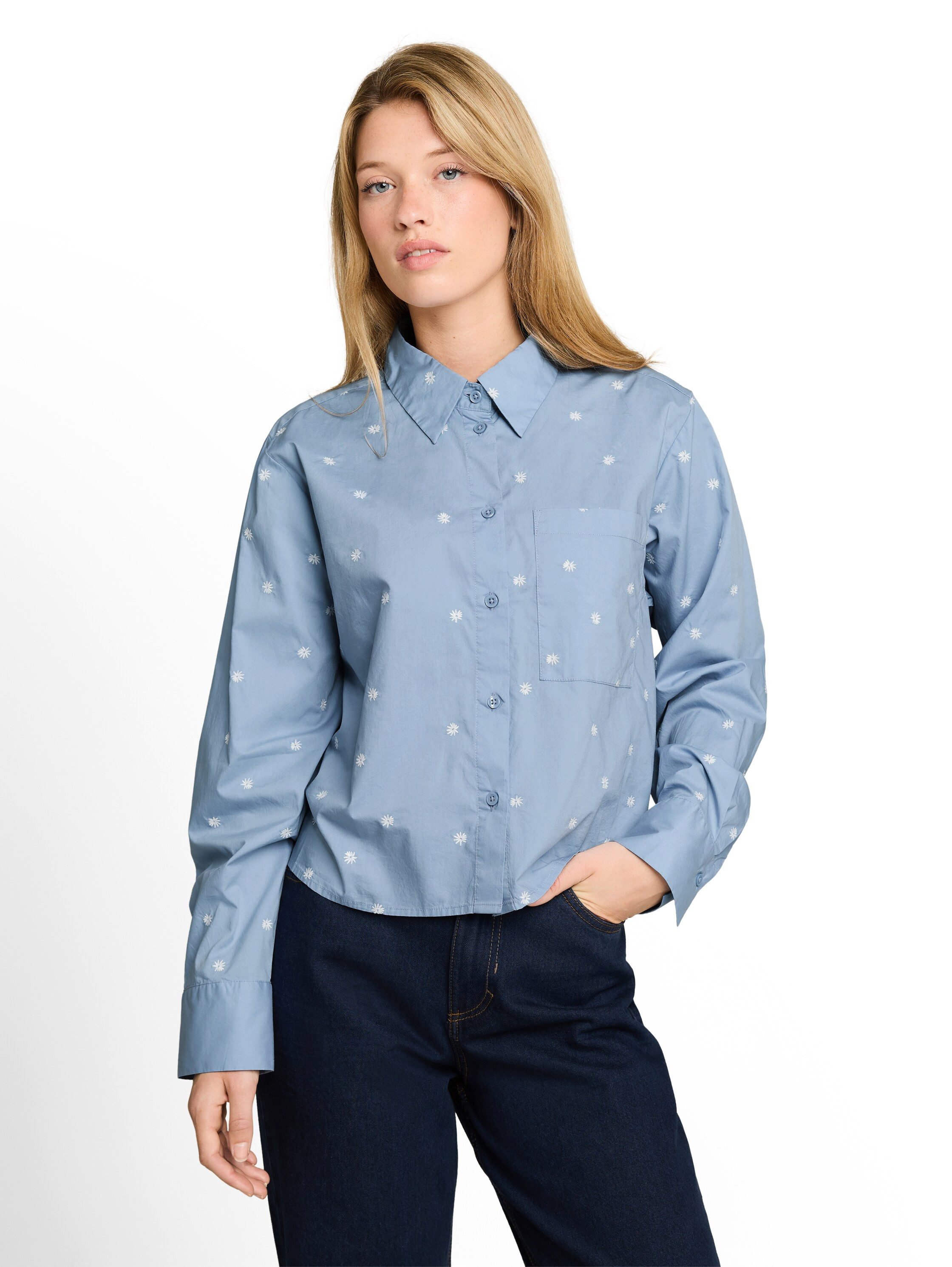 TOM TAILOR Denim Hemdbluse mit Allover-Stickereien