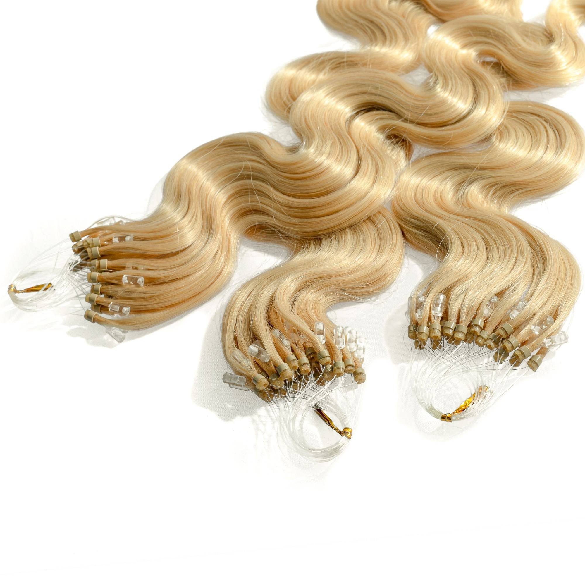 hair2heart Echthaar-Extension Microring Loops - gewellt #9/31 Lichtblond Gold-Asch 1g 60cm