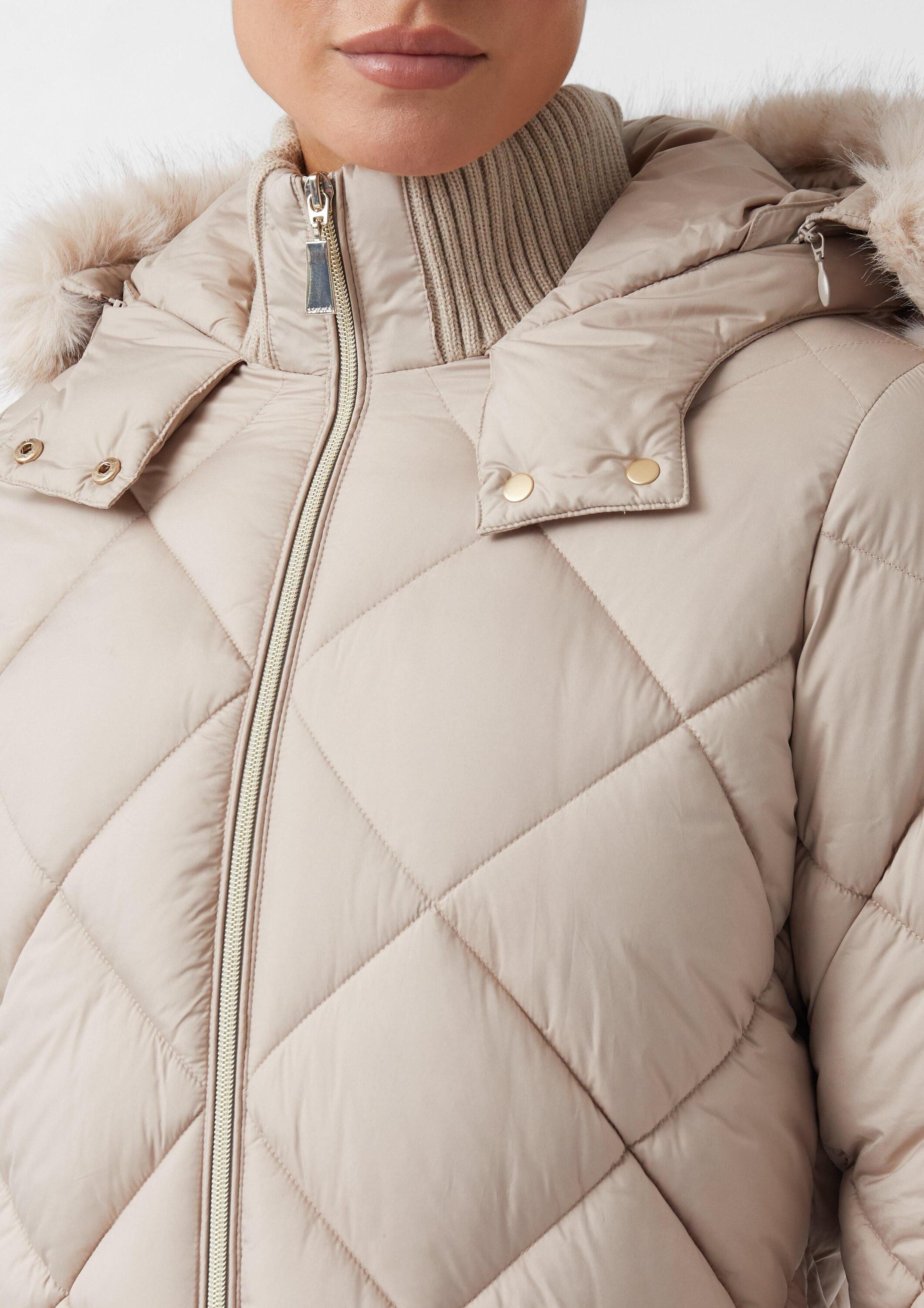 comma Wintermantel Outdoor-Mantel Steppmantel mit abnehmbarem Fellbesatz
