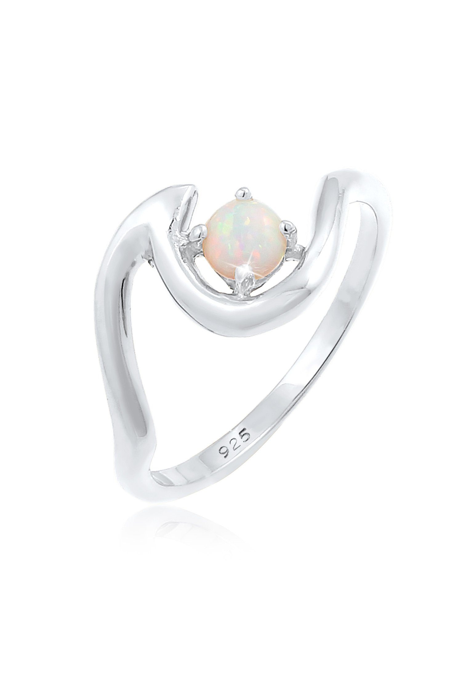 Elli Fingerring Wellen Synthetischer Opal Weiß günstig online kaufen