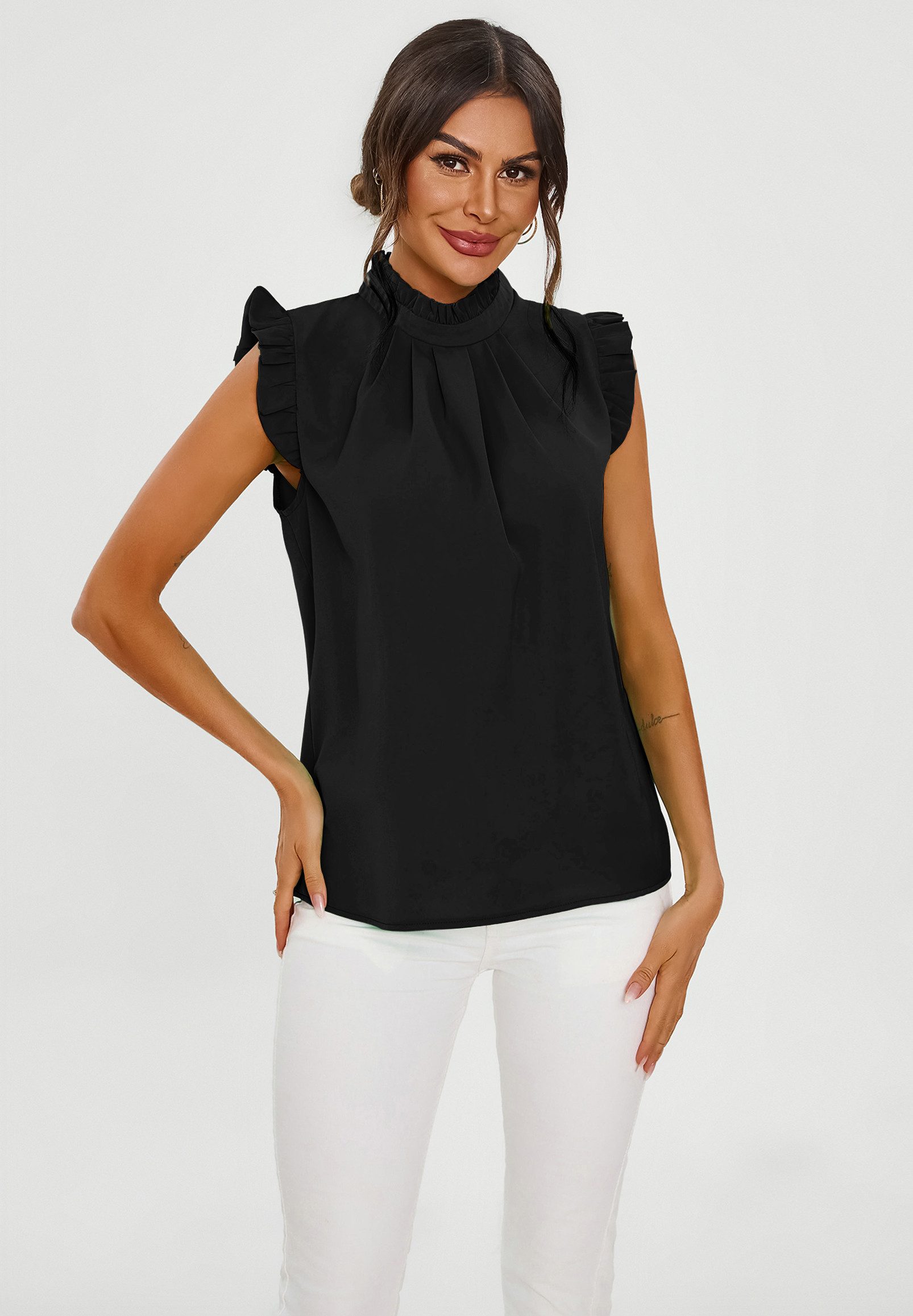 FS Collection Blusentop Damen Blusentop ärmellos mit Rüschenkragen elegante günstig online kaufen