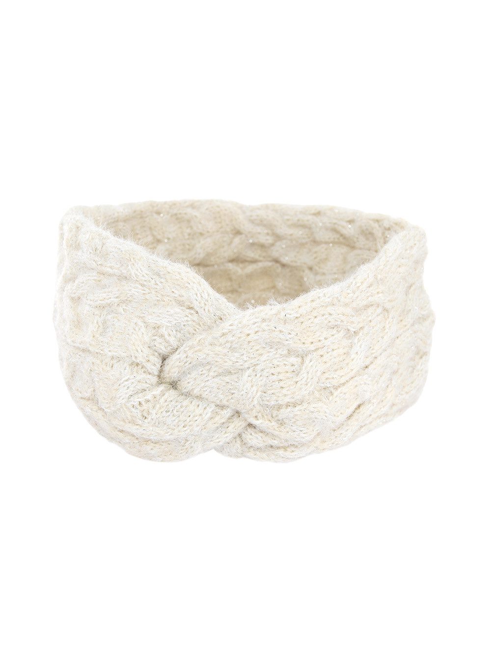 axy Haarband Damen Strickstirnband mit Zopfmuster, Silberfäden & Twist-Knoten, Strick Winter Stirnband Hairband