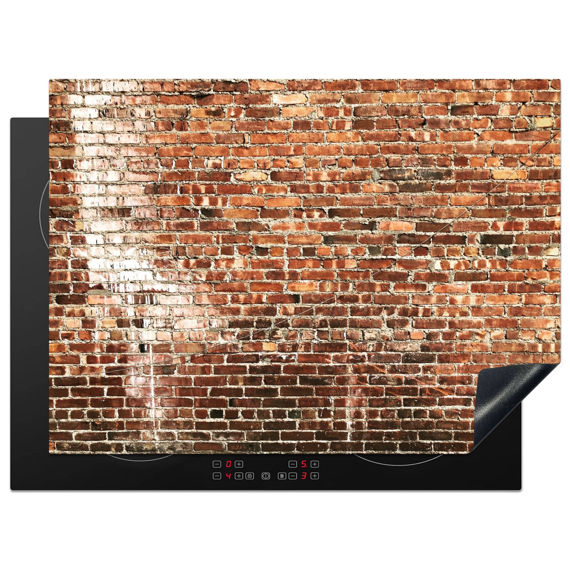 Mauer, - küche, cm, Vinyl, für (1 71x52 die - Herdblende-/Abdeckplatte Ziegel Stein Schutz Induktionskochfeld tlg), MuchoWow Ceranfeldabdeckung