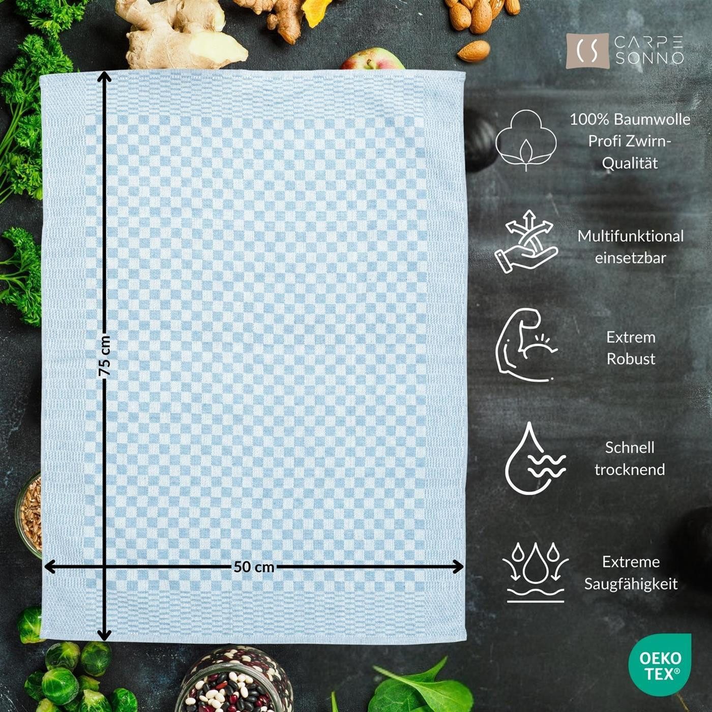 Carpe Sonno Geschirrtuch Grubentuch 100% Baumwolle Zwirn Qualität Allzwecktuch Küche Kochfest, (Spar-Set, 10-tlg., 10 Grubentücher), Gastro Geschirrhandtuch mit – Bild 4 von 5