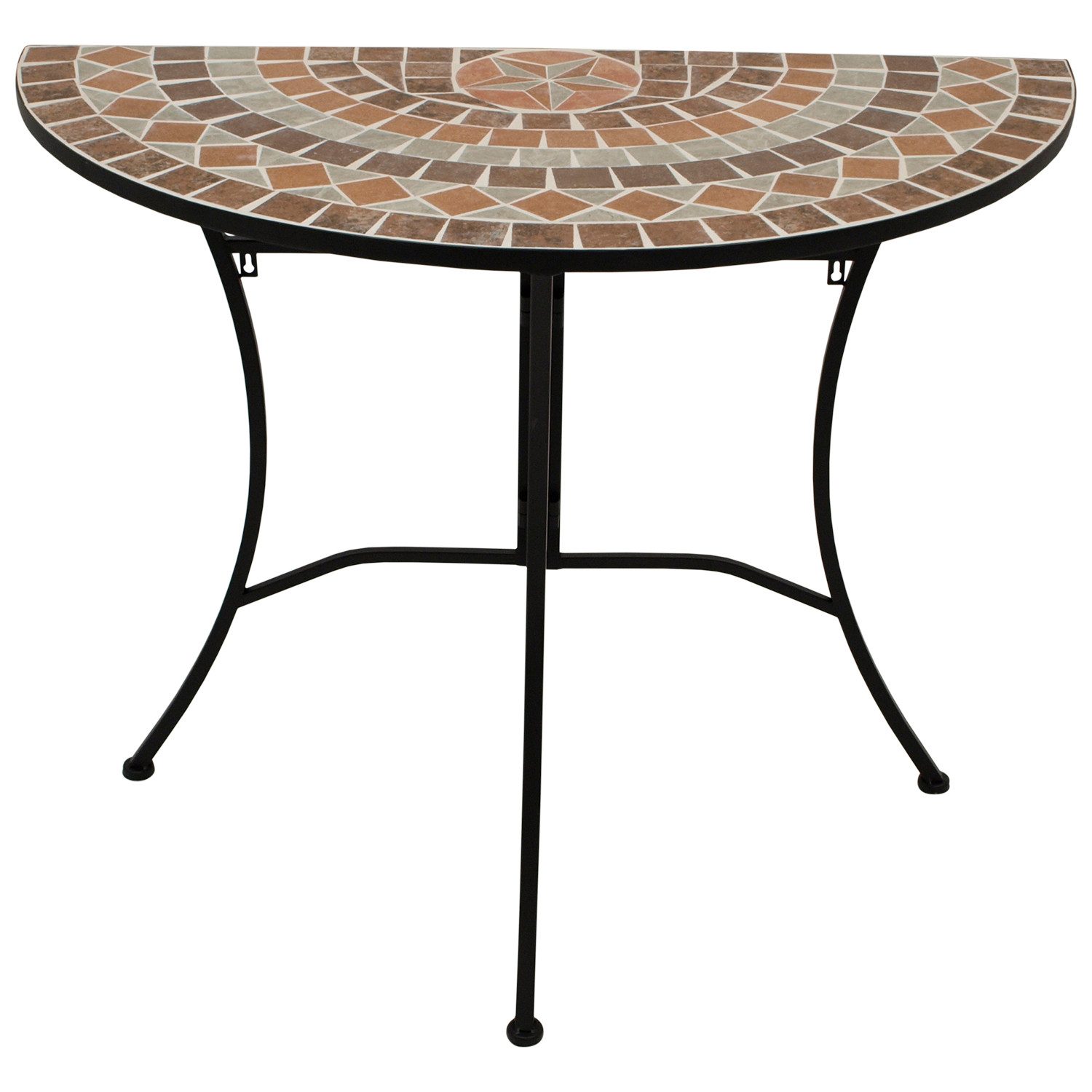 TPFGarden Gartentisch WORCESTER (Wandtisch halbrund mit Mosaik-Tischplatte terracotta/braun/weiss, Hochwertiges Gestell aus schwarz pulverbeschichtetem Eisen), Outdoor Esstisch - Terrassentisch - Maße (BxHxT): 90 x 75 x 45 cm