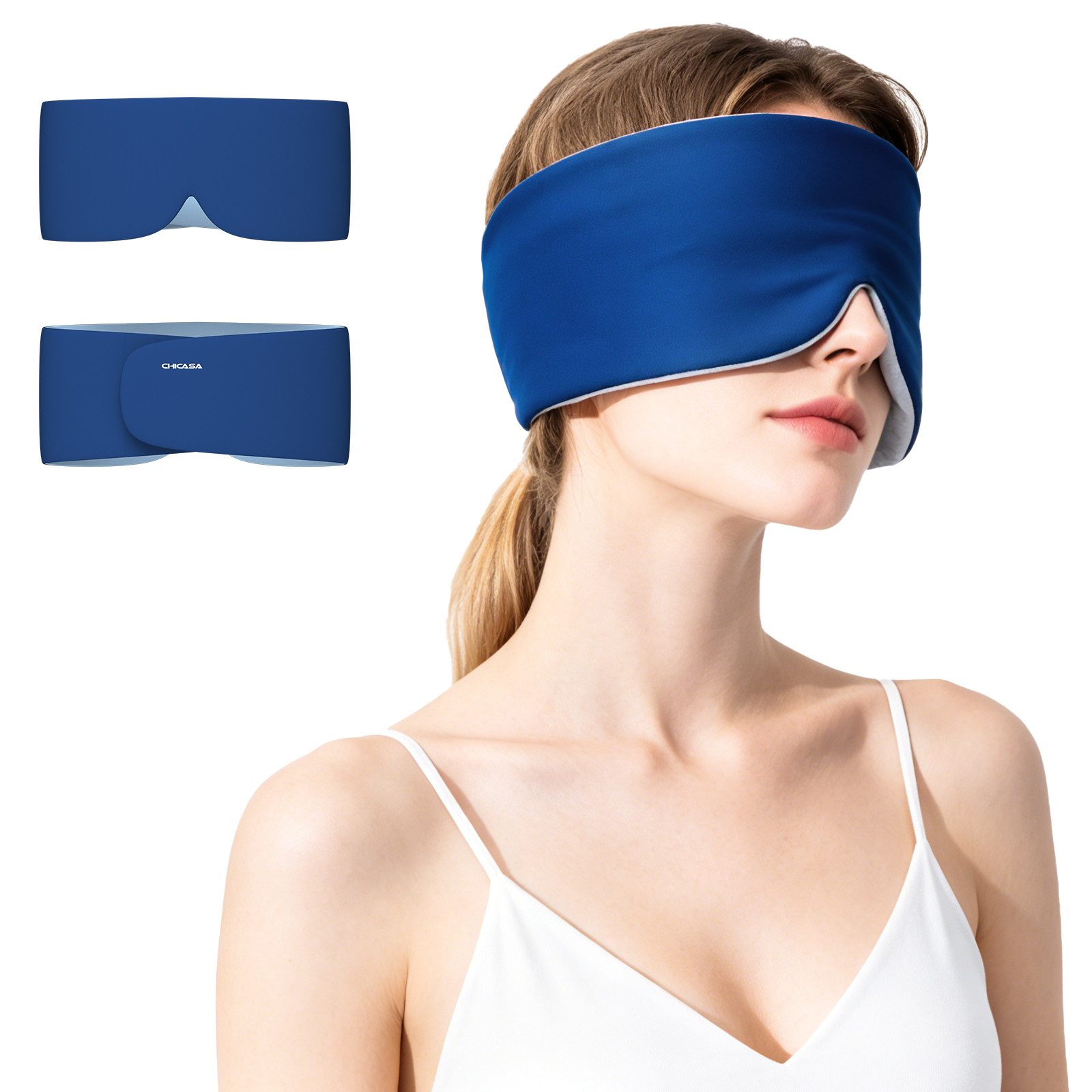 CHICASA Schlafmaske Schlafmaske, beidseitig verwendbar, lichtdicht und geräuschreduzierend, Für Allergiker geeignet, Deep-Sleep-Serie, verstellbar, druckfreie Augenmaske mit optimaler Anpassung an die Augenpartie