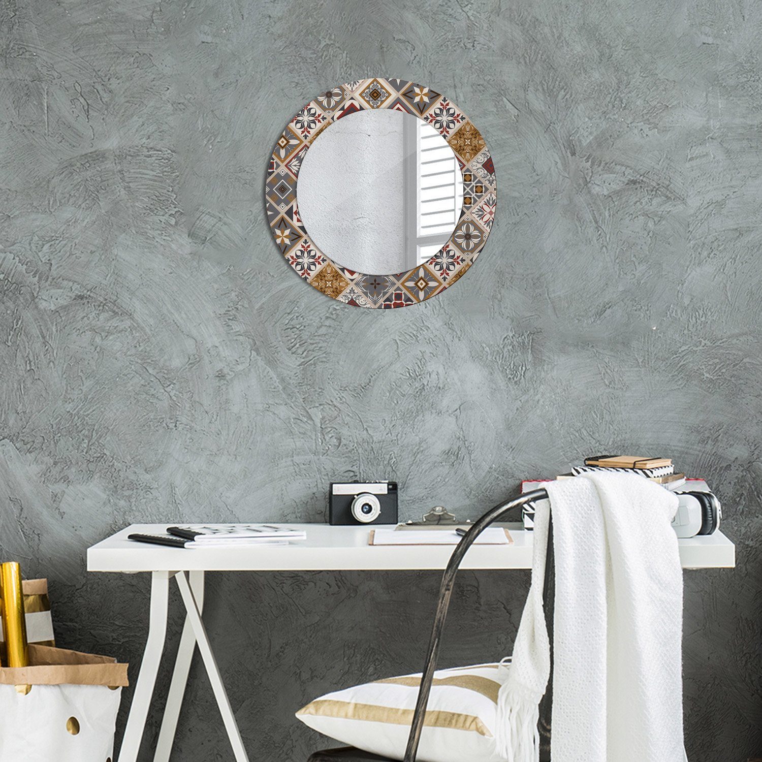 Ø50cm Modern mit Wandspiegel Spiegel Muster Aufdruck Rund: Tulup Türkisch Spiegel Wandmontage