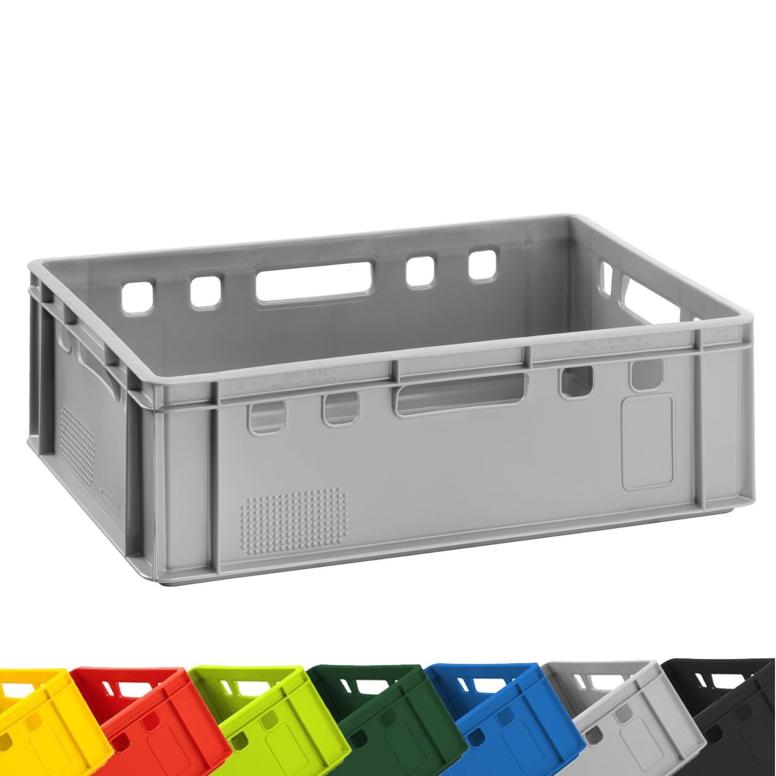 BURI Transportbehälter 1x Fleischkiste Eurofleischerkiste E2 Grau 60x40x20cm Stapelkiste