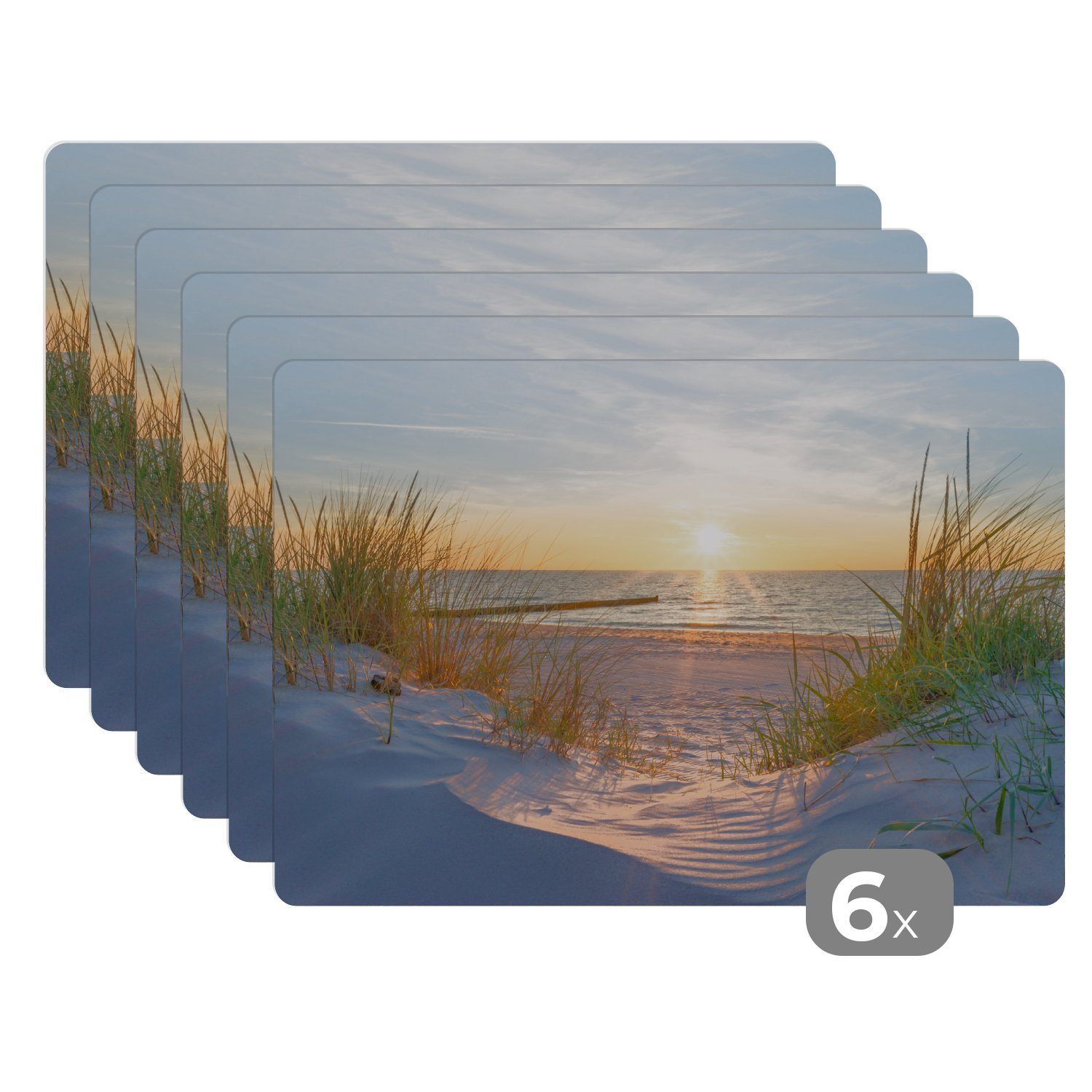 MuchoWow Platzset Strand - Sonne - Düne - Gras - Sand - Horizont, (6-St), P günstig online kaufen