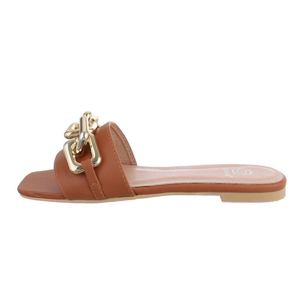 Blockabsatz Ital-Design Camel in Mules Damen Strand Pantoletten Sandalette