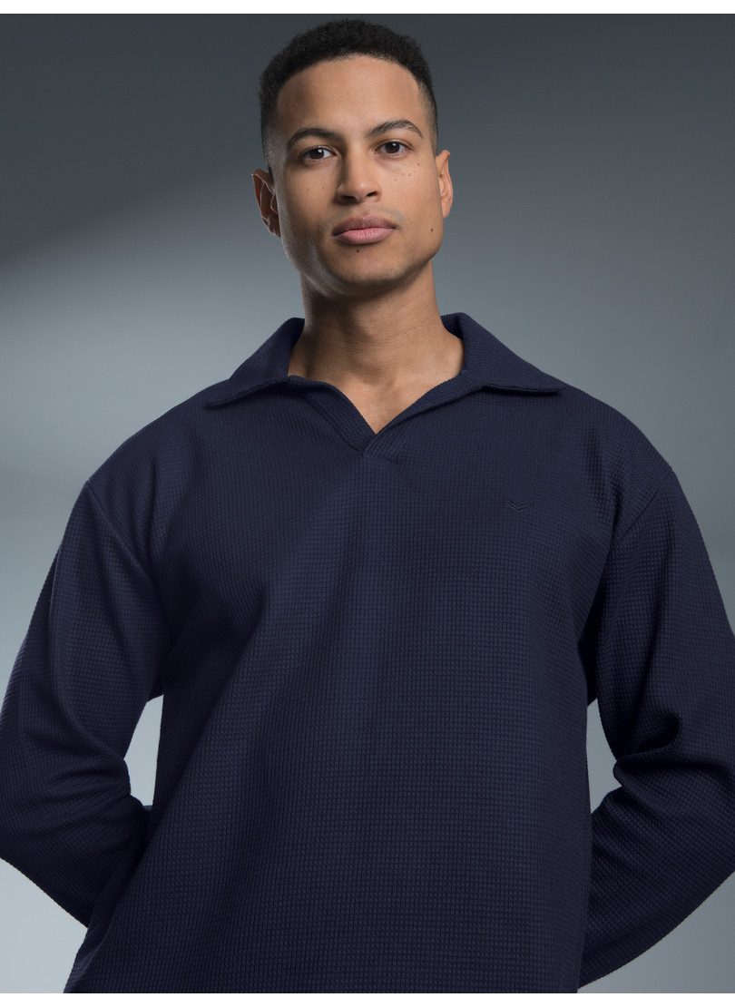 Trigema Poloshirt TRIGEMA Langarm Poloshirt ohne Knopfleiste in Waffeloptik günstig online kaufen