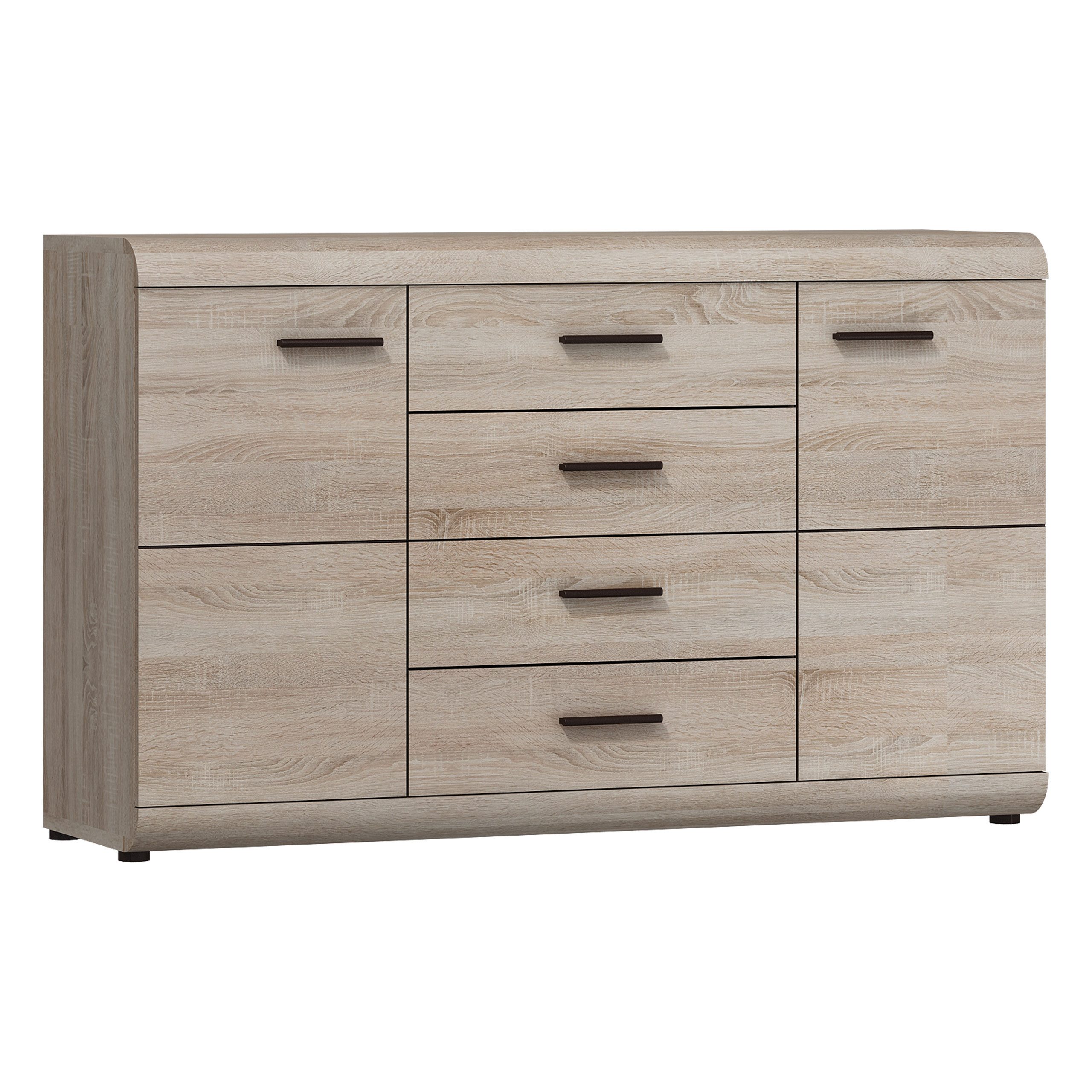 Masseno Kommode LEGAME 140 cm Sideboard mit 4 Schubladen und 2 Türen Eiche Sonoma